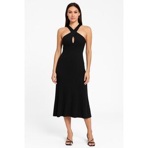 Line And Dot Black Criss Cross Sleek Contemporary Midi Knit Dress Womens Large